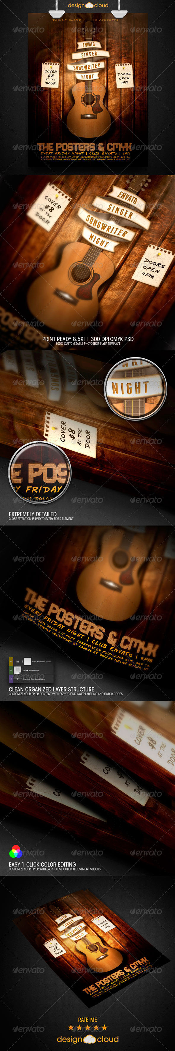 Singer, Songwriter Night Flyer Template (Clubs & Parties)