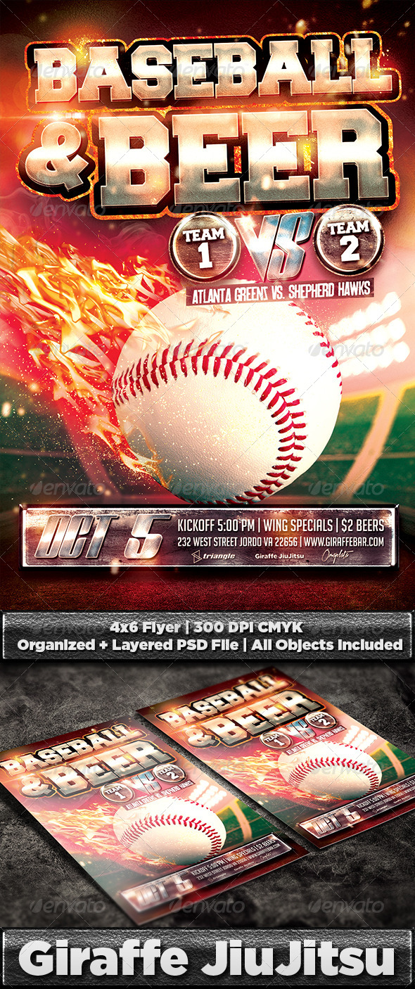 Baseball & Beer Flyer Template PSD (Sports)