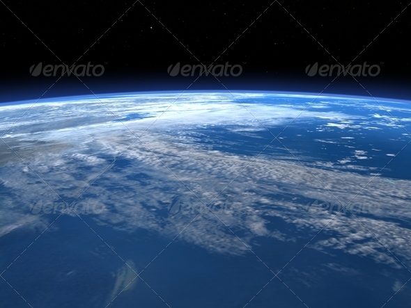 Planet earth horizon in space - 3D render (Misc) Photo Download