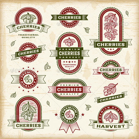 GraphicRiver Vintage Cherry Labels Set 8689895 GraphicRiver Vintage Cherry Labels Set 8689895