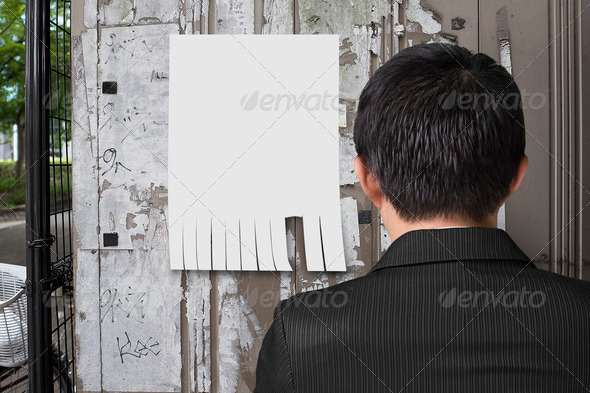 man look at blank paper on noticeboard (Misc) Photo Download