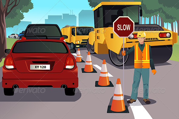 GraphicRiver Flagger Working on Road Construction 8694540 GraphicRiver Flagger Working on Road Construction 8694540