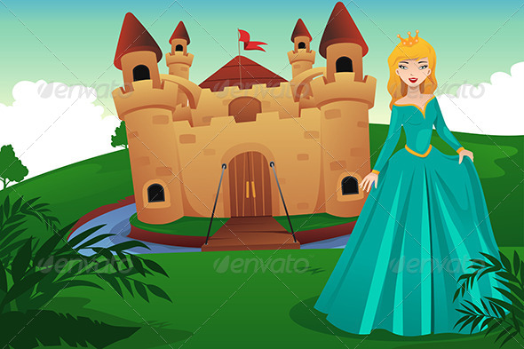 GraphicRiver Princess in Front of Her Castle 8694715 GraphicRiver Princess in Front of Her Castle 8694715