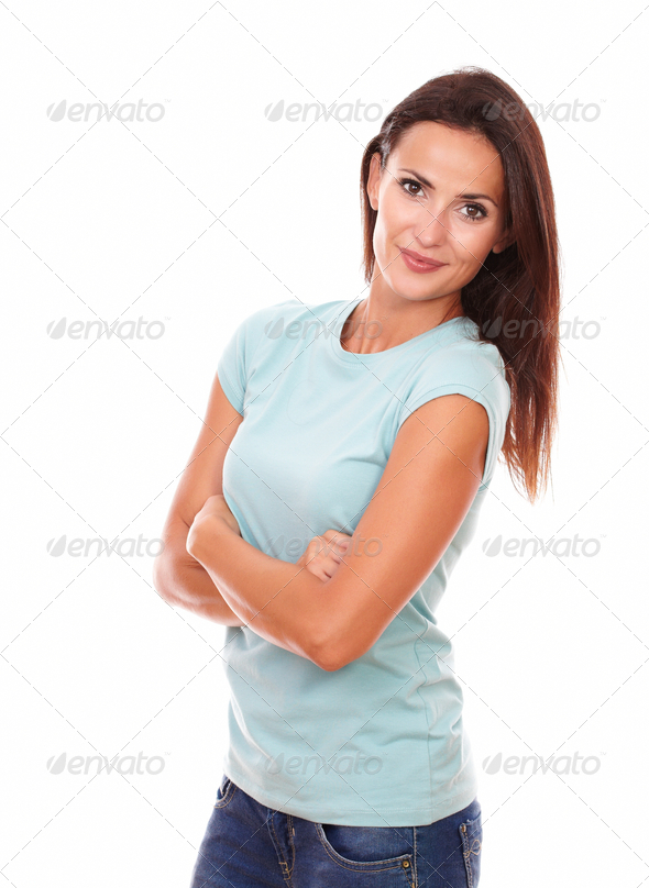 Sexy single lady with crossed arms smiling (Misc) Photo Download