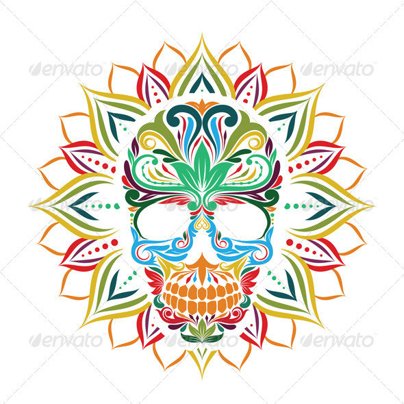 GraphicRiver Skull and Sun Flower 8696576 GraphicRiver Skull and Sun Flower 8696576