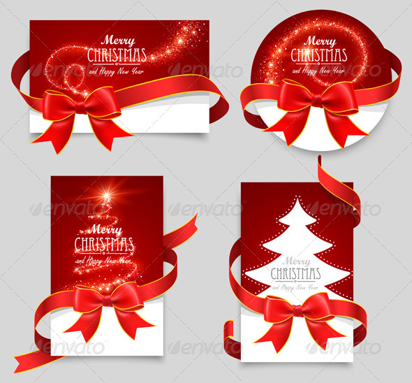 GraphicRiver Gift Cards with Red Bows 8713101 GraphicRiver Gift Cards with Red Bows 8713101
