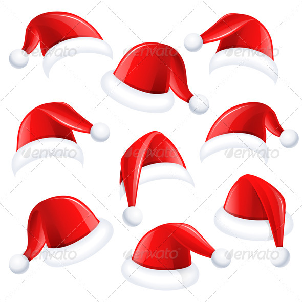 GraphicRiver Set of Red Santa Hats 8713611 GraphicRiver Set of Red Santa Hats 8713611