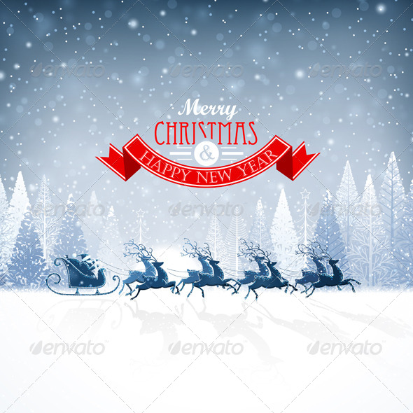 GraphicRiver Santa Claus Rides in a Reindeer Sleigh 8713619 GraphicRiver Santa Claus Rides in a Reindeer Sleigh 8713619