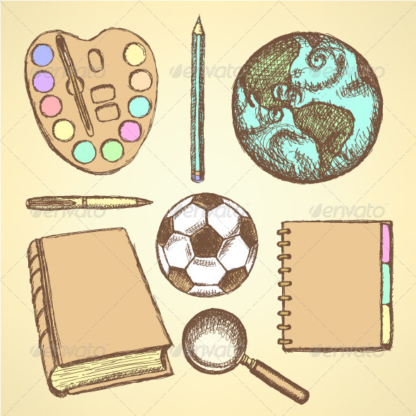 GraphicRiver Education Set in Vintage Sketch Style 8714233 GraphicRiver Education Set in Vintage Sketch Style 8714233