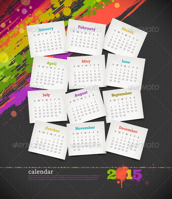 GraphicRiver Calendar 2015 With Grunge Color Blots 8719066 GraphicRiver Calendar 2015 With Grunge Color Blots 8719066