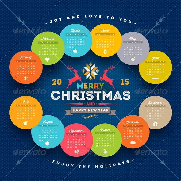 Calendar 2015 with Christmas Type Design