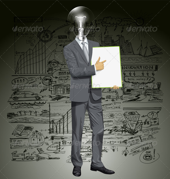 GraphicRiver Vector Lamp Head Businessman With Empty Writing Board 8720831 GraphicRiver Vector Lamp Head Businessman With Empty Writing Board 8720831