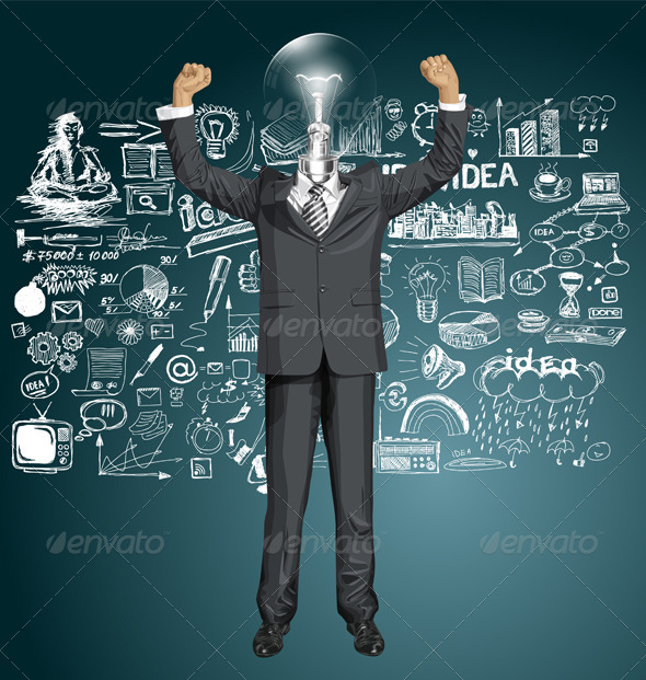 GraphicRiver Vector Lamp Head Businessman With Hands Up 8720842 GraphicRiver Vector Lamp Head Businessman With Hands Up 8720842
