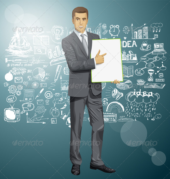 GraphicRiver Vector Businessman With Empty Write Board 8720872 GraphicRiver Vector Businessman With Empty Write Board 8720872