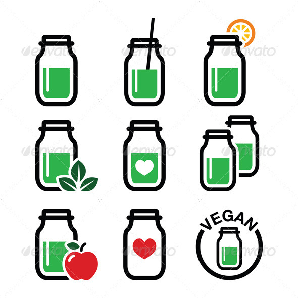 GraphicRiver Green Shake Green Smoothie Jar Icons Set 8721657 GraphicRiver Green Shake Green Smoothie Jar Icons Set 8721657