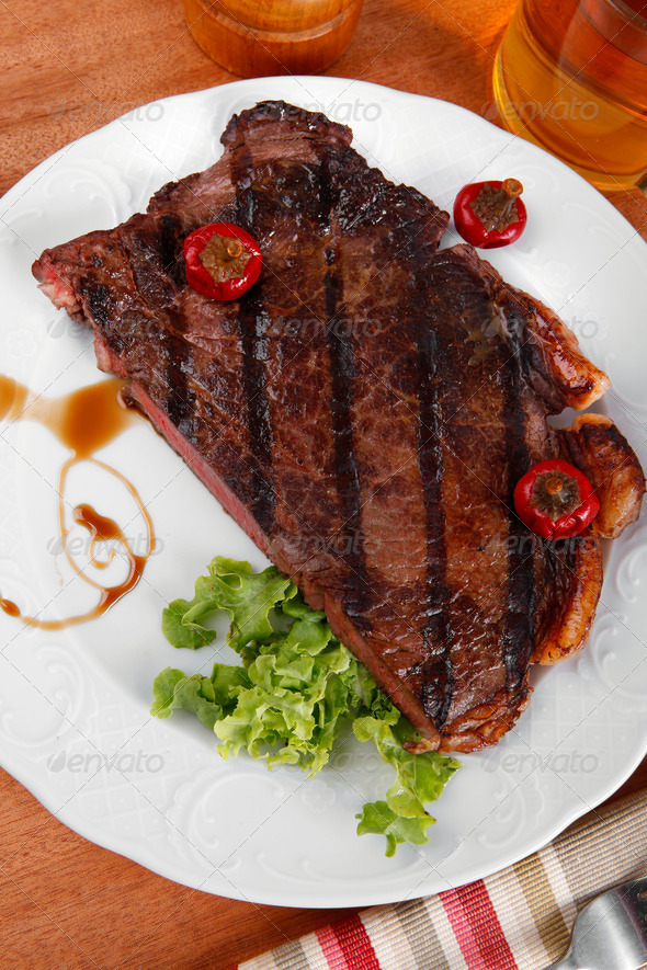 rural design new york meat style beef steak fillet on white plat (Misc) Photo Download