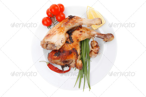 grilled chicken legs with tomatoes lemon and chives (Misc) Photo Download