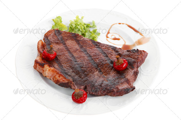 new york meat style beef steak fillet on white plate with hot ch (Misc) Photo Download