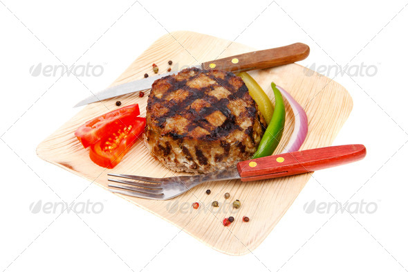 hot beef meat hamburger lunch on light wooden plate (Misc) Photo Download