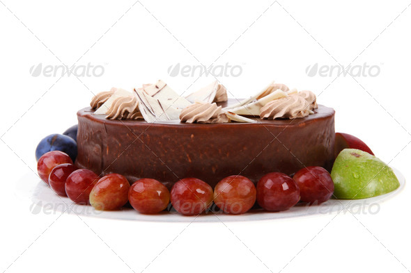 chocolate cream brownie cake with white chocolate and fruits (Misc) Photo Download