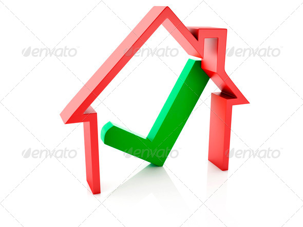 house and check mark on white background (Misc) Photo Download