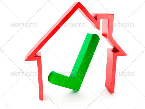 house and check mark on white background (Misc) Photo Download