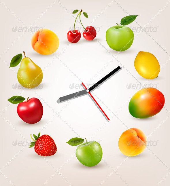 Clock with Fruit Diet Time Concept