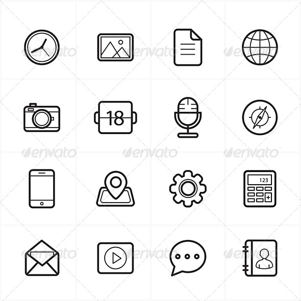 GraphicRiver Flat Line Icons For Media Icons and Communication 8726365 GraphicRiver Flat Line Icons For Media Icons and Communication 8726365