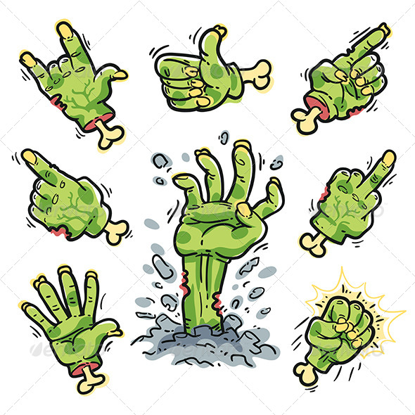 GraphicRiver Cartoon Zombie Hands Set for Horror Design 8721484 GraphicRiver Cartoon Zombie Hands Set for Horror Design 8721484