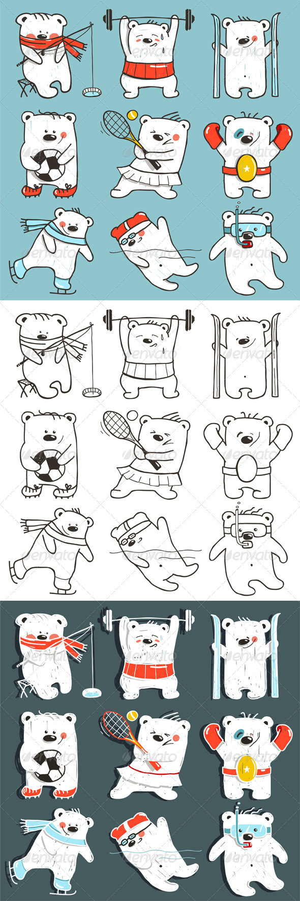 GraphicRiver Cartoon Sport Bears in Action Collection 8732864 GraphicRiver Cartoon Sport Bears in Action Collection 8732864