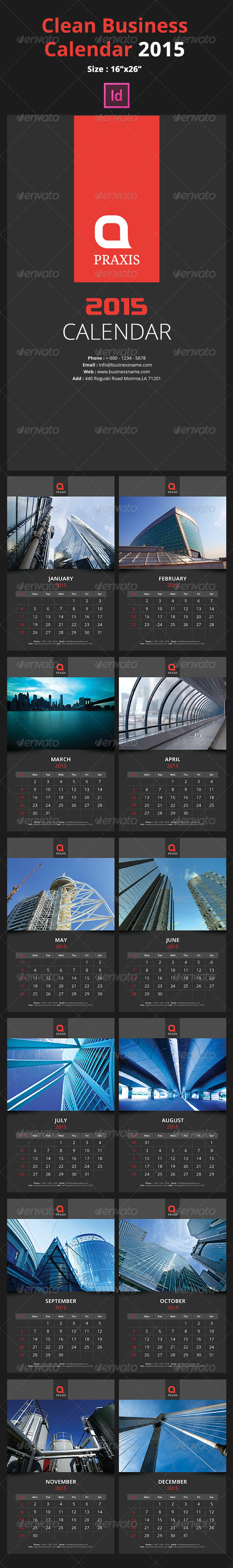 Clean Business Calendar 2015 - Calendars Stationery
