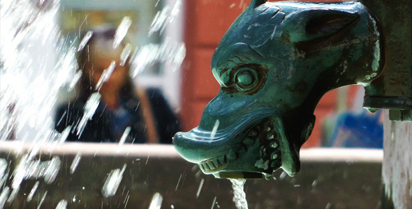 Waterfall and Dog Head Statue Waterfall and Dog Head Statue