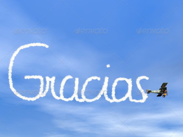 Gracias, spanish thank you message, from biplan smoke - 3D render (Misc) Photo Download