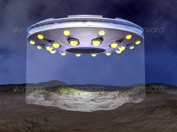 UFO landing - 3D render (Misc) Photo Download