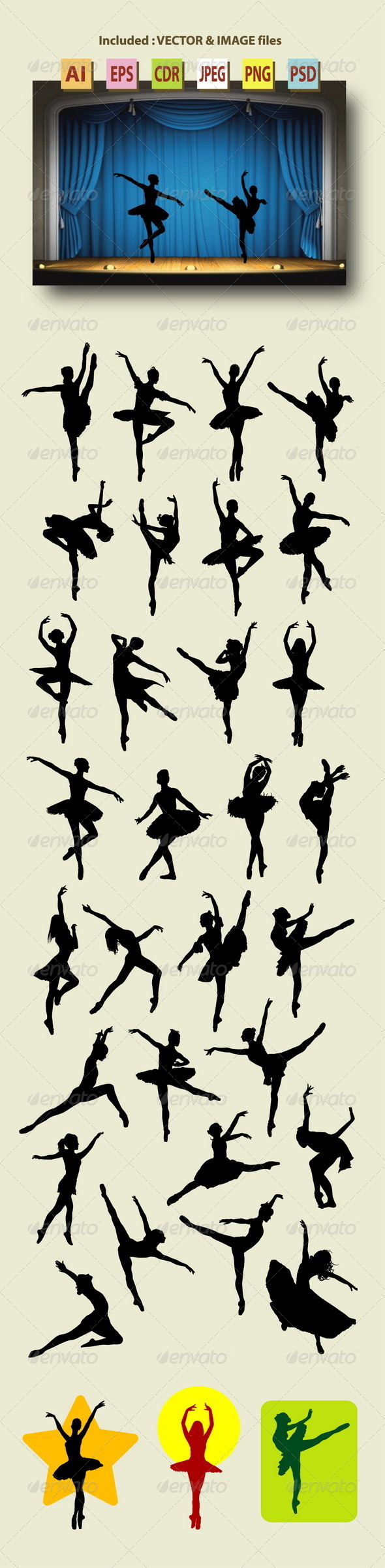 GraphicRiver 30 Female Ballet Silhouettes 8747036 GraphicRiver 30 Female Ballet Silhouettes 8747036