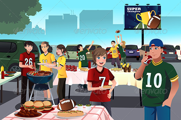 GraphicRiver American Football Fans Having a Tailgate Party 8748123 GraphicRiver American Football Fans Having a Tailgate Party 8748123
