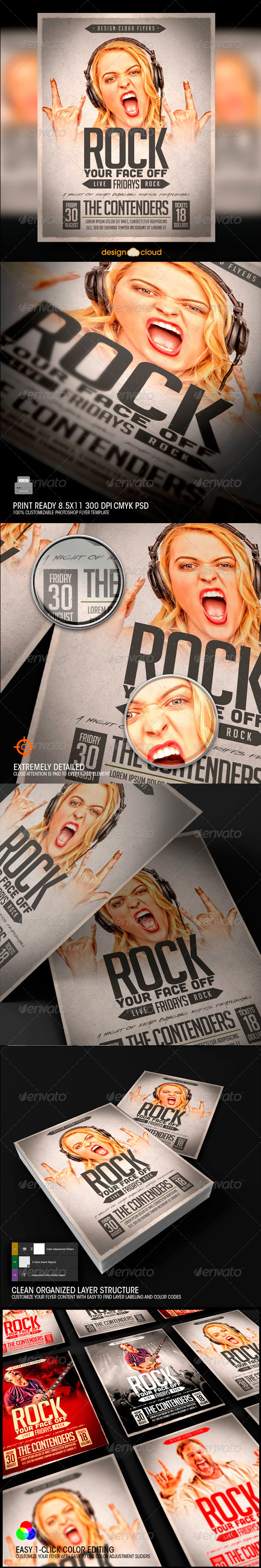 Rock Your Face Off Poster Flyer Template (Concerts)