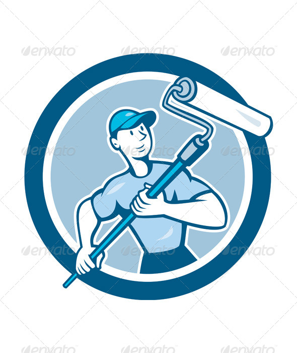 GraphicRiver House Painter Paint Roller Circle Cartoon 8748879 GraphicRiver House Painter Paint Roller Circle Cartoon 8748879