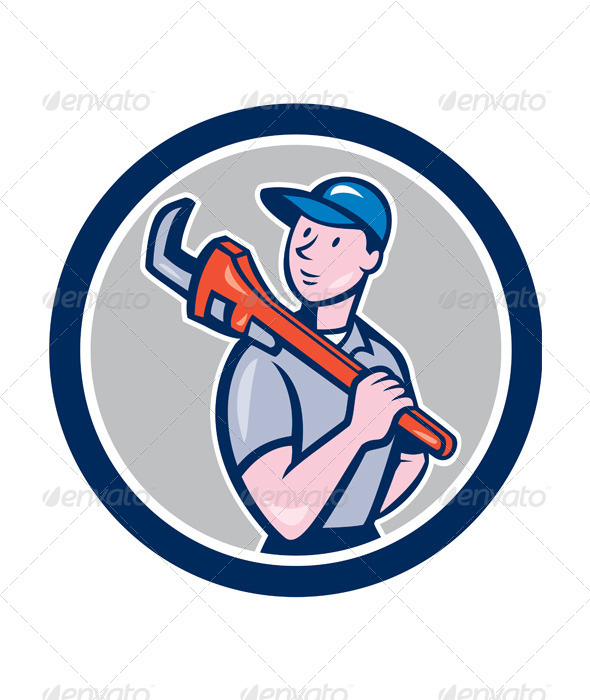 GraphicRiver Plumber Holding Monkey Wrench Circle Cartoon 8748922 GraphicRiver Plumber Holding Monkey Wrench Circle Cartoon 8748922