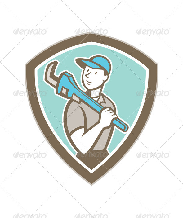 GraphicRiver Plumber Holding Monkey Wrench Shield Cartoon 8748962 GraphicRiver Plumber Holding Monkey Wrench Shield Cartoon 8748962
