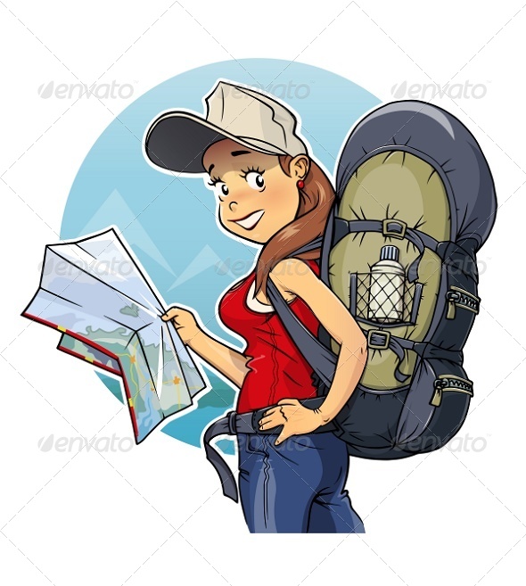 GraphicRiver Tourist Girl with Rucksack and Map 8751856 GraphicRiver Tourist Girl with Rucksack and Map 8751856