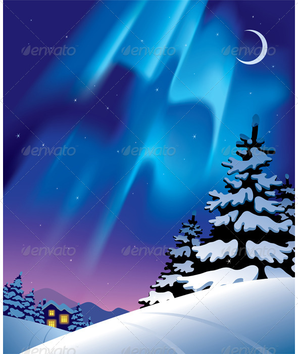 GraphicRiver Winter Landscape with the Northern Lights 8755787 GraphicRiver Winter Landscape with the Northern Lights 8755787