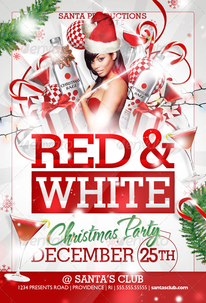 Red and White Christmas Party Flyer Templates by CreativB 