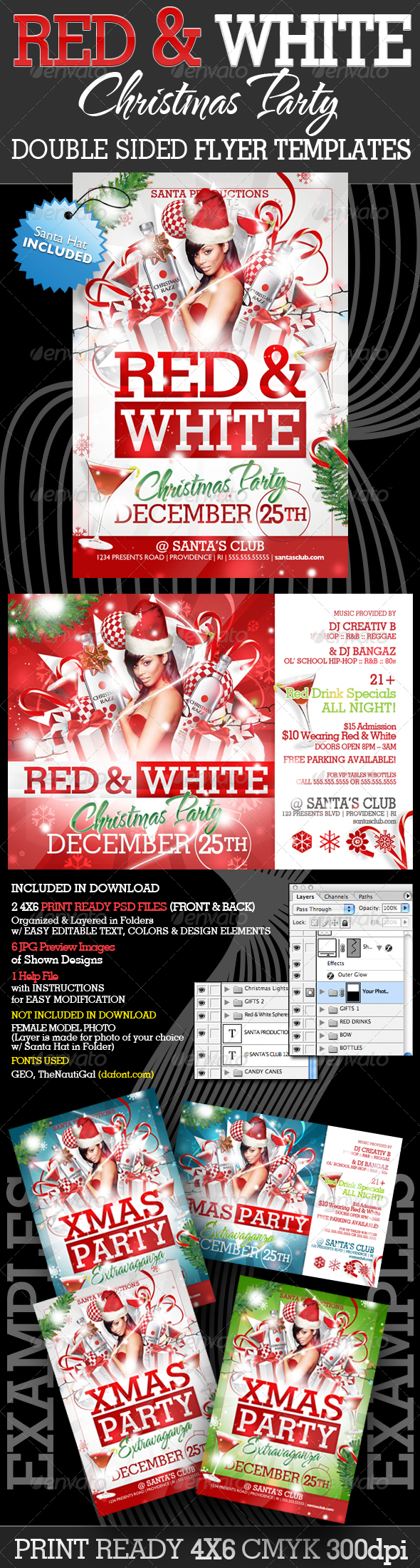 Red and White Christmas Party Flyer Templates