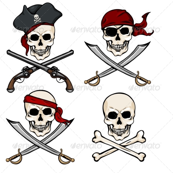 GraphicRiver Vector Set of Different Cartoon Pirate Skulls 8762540 GraphicRiver Vector Set of Different Cartoon Pirate Skulls 8762540