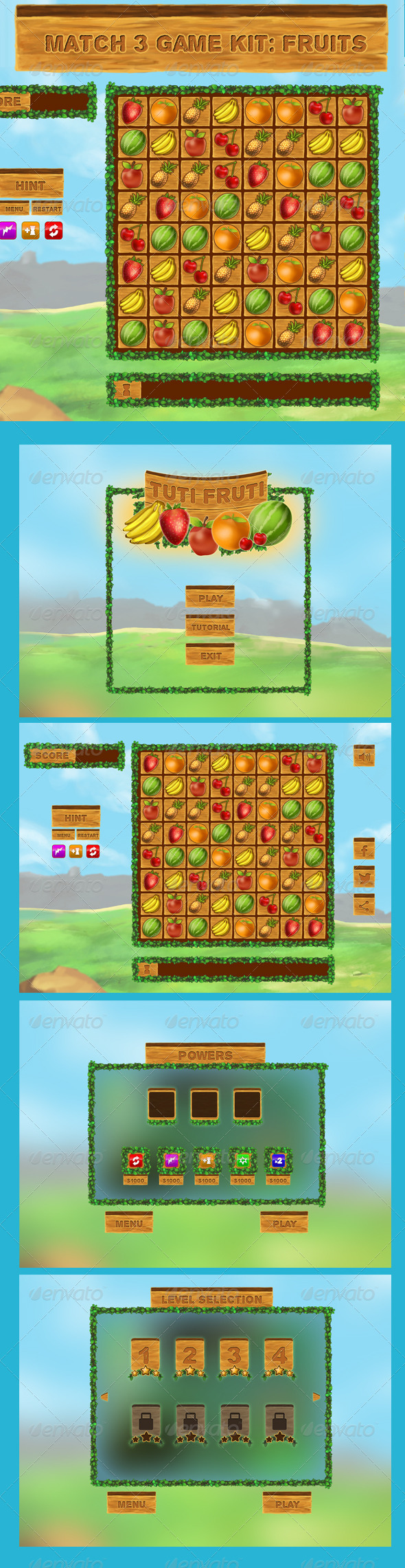 GraphicRiver Match 3 Game Kit Fruits 8766807 GraphicRiver Match 3 Game Kit Fruits 8766807