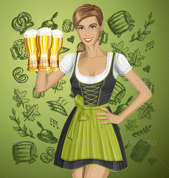 GraphicRiver Vector Cute Woman In Drindl On Oktoberfest 8770907 GraphicRiver Vector Cute Woman In Drindl On Oktoberfest 8770907