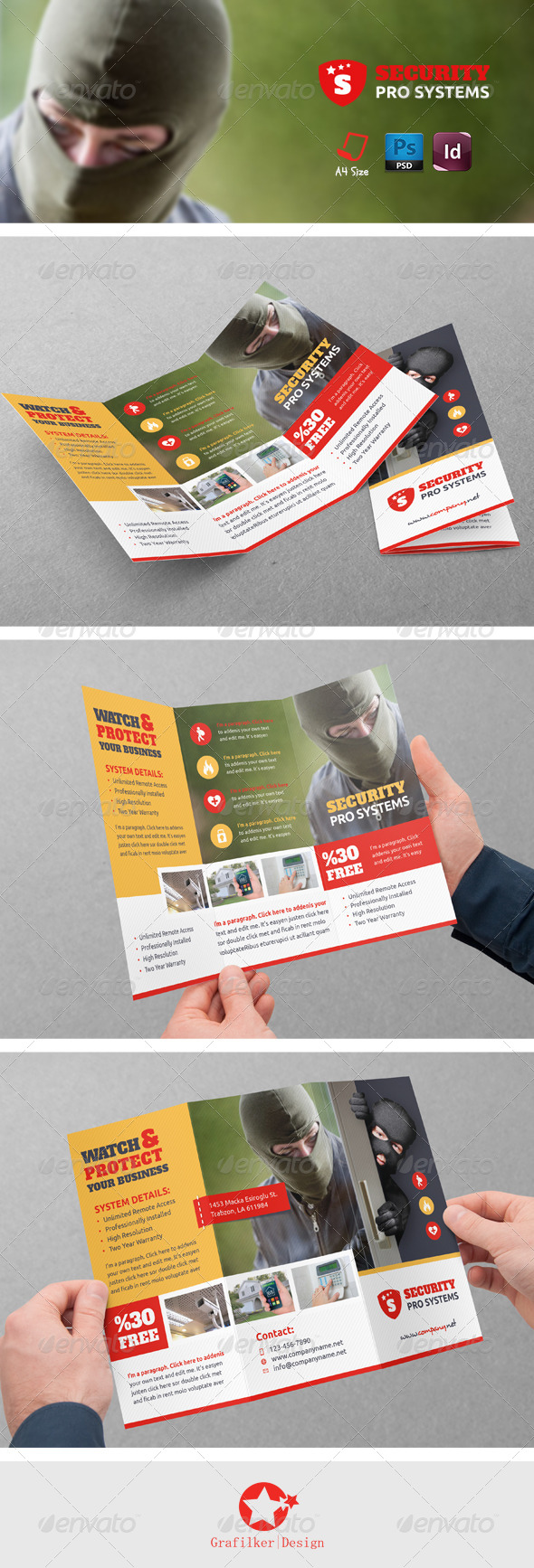 Security Systems Tri-Fold Templates (Brochures)