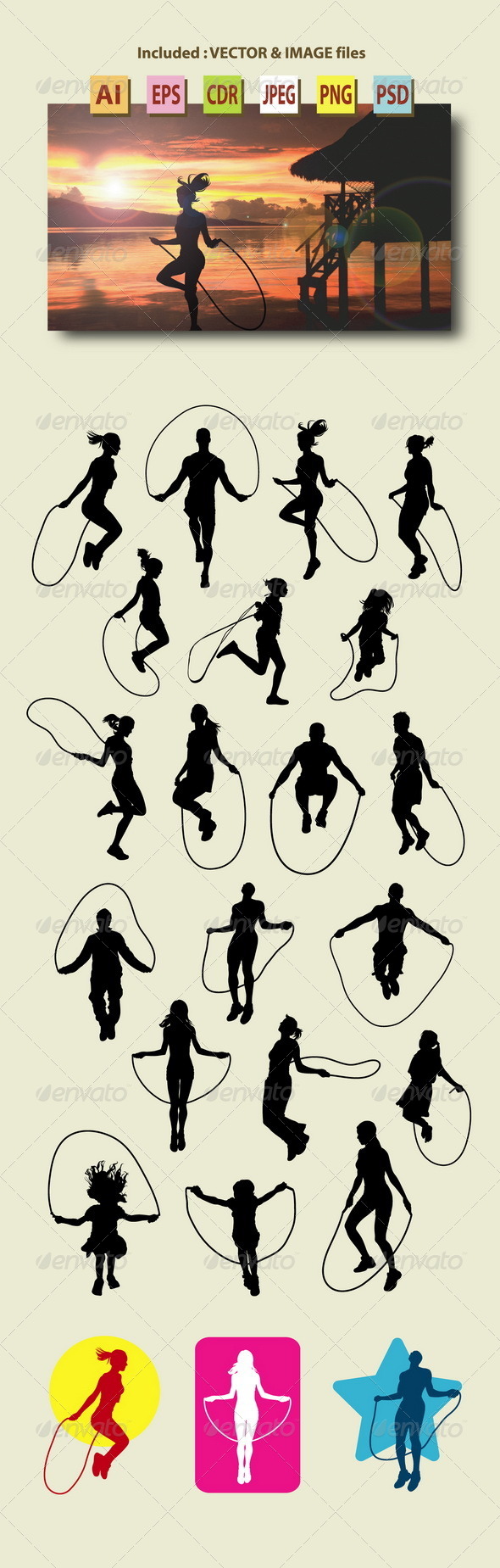 GraphicRiver People Skipping Rope Silhouettes 8787362 GraphicRiver People Skipping Rope Silhouettes 8787362