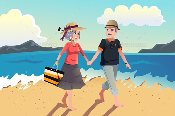 GraphicRiver Senior Couple Walking on the Beach 8789583 GraphicRiver Senior Couple Walking on the Beach 8789583